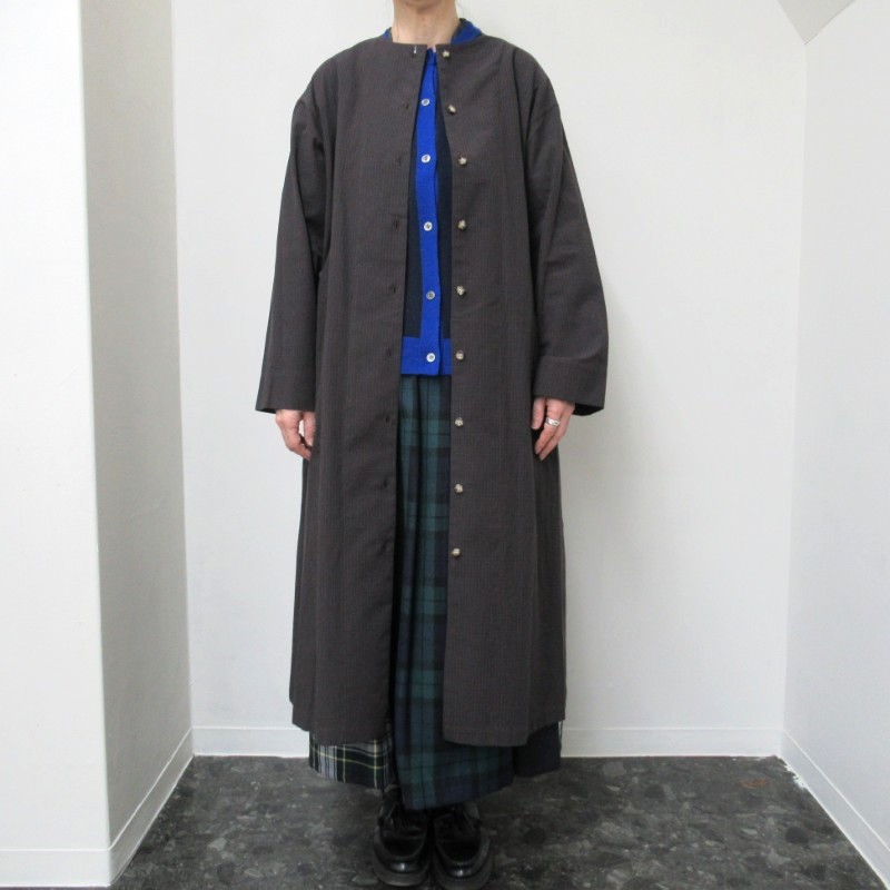 Parkes チェックノーカラーワンピース /BR2 【日本製】